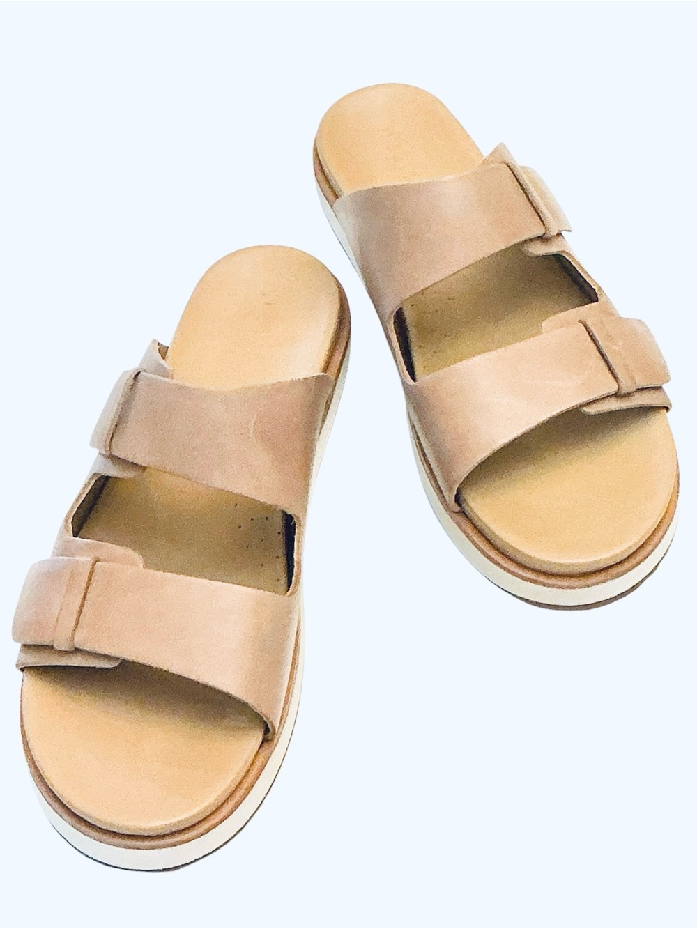 Nisolo ELLA Almond Leather Strap Slip-on Flatform Slide Sandals Size-9.5